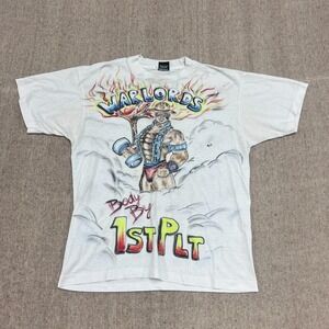 Vintage US Army Airbrush Shirt Mens Large White 1990s 1st Platoon Warlords